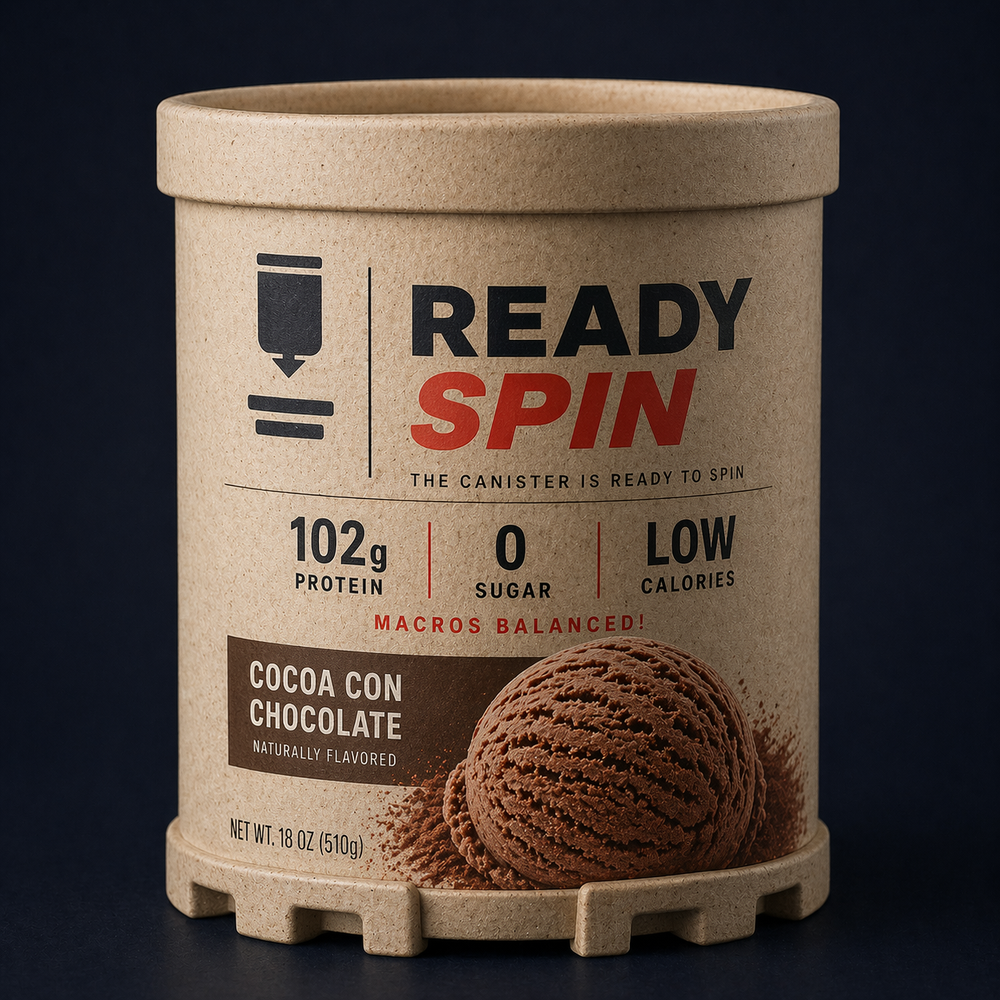 ReadySpin empty canister — kraft fiber with gear-lock base